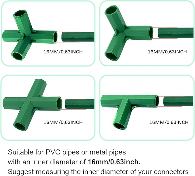 12PCS Fitting 16MM 4 Types Stable Support Heavy Duty Greenhouse Frame Building Connector Suitable for Grape Trellis Sunscreen Shed Gardening