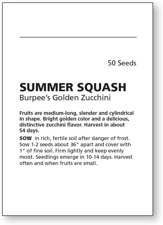 Burpee Golden Zucchini Summer Squash Seeds 50 seeds