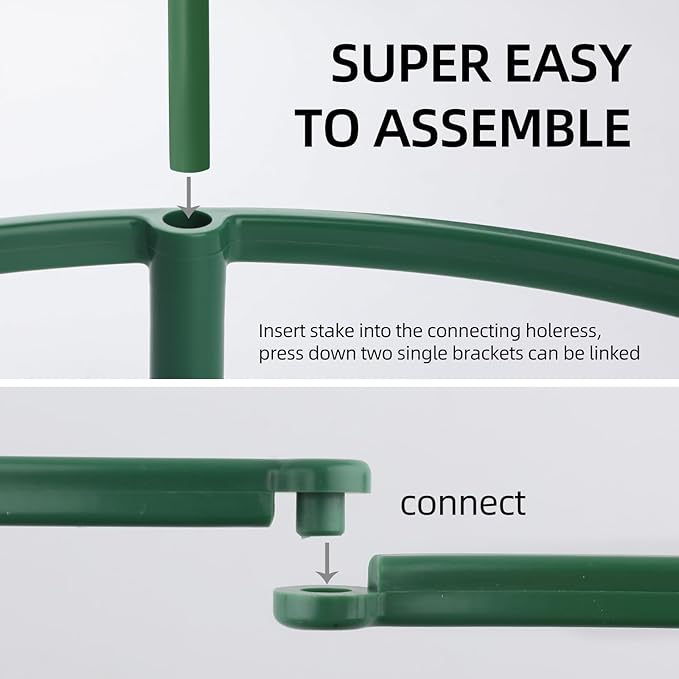 12 PCS Plant Support Stakes, Stackable 3 Tier Garden Flower Support, Half Round Plant Stakes, Tomato Cages, Trellis Support Rings for Climbing Plants Vegetables Flowers Fruits