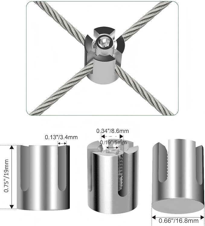 20 Pack Wall Trellis Wire Clamps & Cross Cable Clamps, T316 Stainless Steel Heavy Duty (0.66" OD) for 1/8" Rope, No Drilling Wire Trellis Kit for Outdoor Climbing Plants & Fence