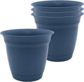 The HC Companies 6 Inch Eclipse Round Planter Pots with Drainage Holes & Attached Saucer, Lightweight UV-Resistant Plastic Indoor & Outdoor Planters, 4-Pack Flower Pots, Garden Home Decor, Slate Blue