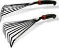 Garden Hand Rake, 2 Pack Leaf Rake with Durable Steel Tines, Small Shrub Rake with Ergonomic Non-Slip Handle for Lawn, Leaves, Soil, Flower Beds & Yard Cleanup