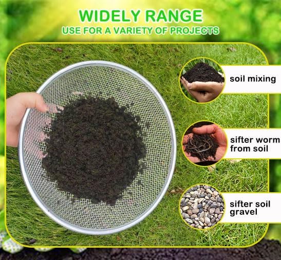 1/6 Inch Compost Sifter for Garden Sand Soil, Garden Potting Mesh Sieve Sifting Pan,Soil Sifter Mesh Gardening Tool Best for Plants and Flowers Growth