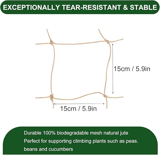 2 Pcs Plant Support Netting, Natural Jute Net, Garden Trellis Netting for Climbing Vining Plants(6.6 Ft x 9.8 Ft, 5.9 Inch Squares)