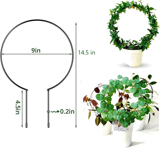 Levery 2 Pack Garden Trellis for Climbing Plants, 13 inches Rust-Proof Iron Metal Plant Support with Black Rust Proof Coating for Decorative Potted Climbing Vines and Flowers (Round) 0302-1