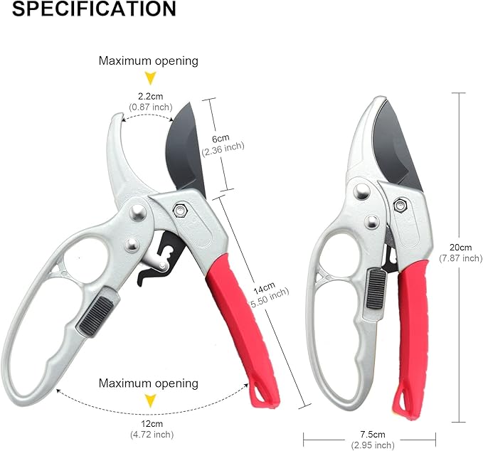 MEPEREZ Ultra Sharp Germany Steel Pruning Shears - Cuts 3X Easier, Weak Hand Arthritis Snips, Rust-Resistant, Effortlessly 1-Inch Cut Capacity Garden Scissors, Ergonomic Handle (Red)
