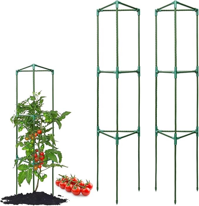 Tomato Cages for Garden&Pots, 2 Pack 50" Plant Support Trellis for Tomatoes, Cucumbers, Beans | Heavy-Duty Steel with Rust-Proof Coating | Garden Stakes for Outdoor Indoor Plants