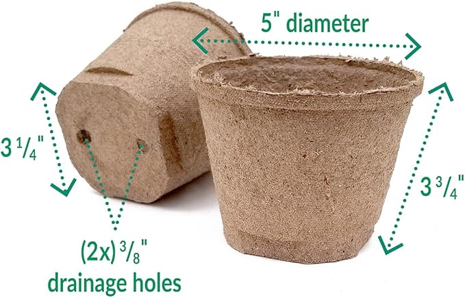 Jiffy Plant Pot - Organic Seed Starting, Biodegradable Pots for Seedlings - 5 in, 100 Pots - Peat