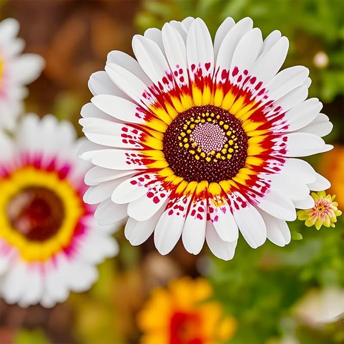 1100+ Painted Daisy Flower Seeds - Chrysanthemum Carinatum, Vibrant Rainbow Mix Perennial Seeds, Fragrant Blooms Attract Butterflies, Essential for Home Gardens