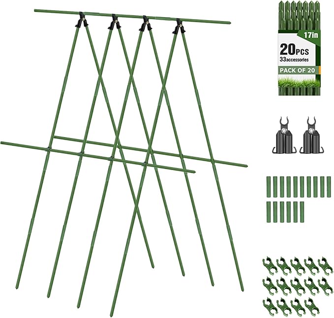 Joyhalo 20 Pack 17 in Modular Garden Trellis Kit Cucumber Trellis, DIY 4ft 5ft 6ft 7ft 8ft Tomato Stakes, Garden Plant Stakes, Versatile Ues for Supporting Tomatos Grapes Outdoor Plants