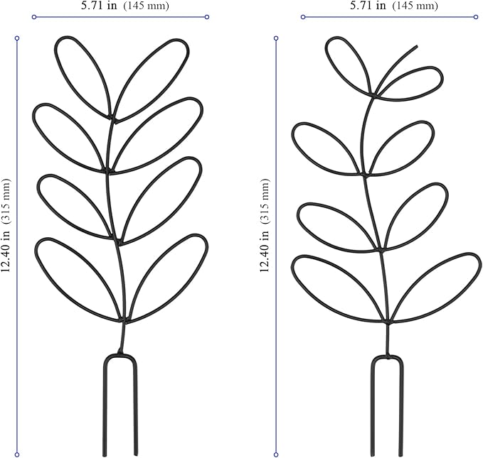 KEILEOHO 8 Packs 12 Inch Metal Leaf Shape Small Trelli, Indoor Plant Trellis Garden Trellis for Climbing Potted Plants, Black