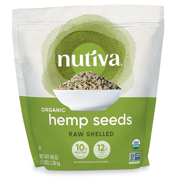 Nutiva Organic Raw Shelled Hemp Seed, USDA, Non-GMO, Non-BPA, Whole 30 Approved, Vegan, Gluten-Free & Keto, 10g Protein and 12g Omegas per Serving for Salads, Smoothies & More, 48 Ounce