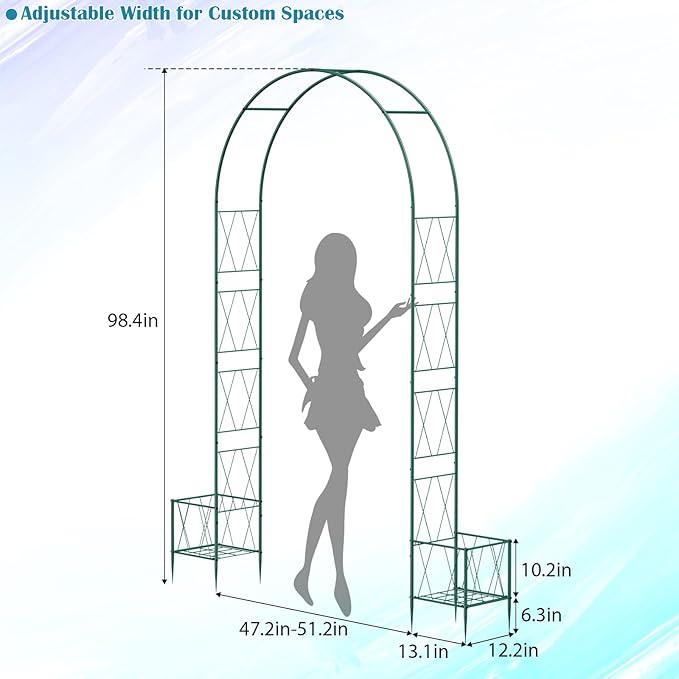 Thickened Tube Garden Arch Trellis with Planter Boxes,Metal Arch Frame,Pumpkin Archway Outdoor Garden Arbors and Arches for Wedding Party Decoration, Christmas Decor Pergola for Garden Backyard(Green)