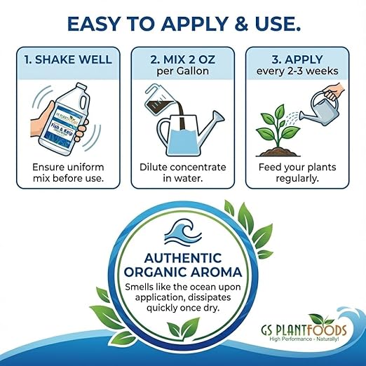 GS Plant Foods Liquid Fish & Kelp Fertilizer (1 Quart) – Organic Material Review Institute Listed Natural Plant Food for Home Gardens, and Vegetables