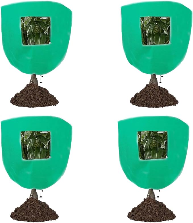 CMINGJ Plant Frost Protection Covers with Viewing Window, 39.37" x 39.37", 2.06oz/yd², Reusable Drawstring Tree Cover, Winter Tree Blanket with Zipper for Plants, Frost Protection Cloth Green (4 Pack)