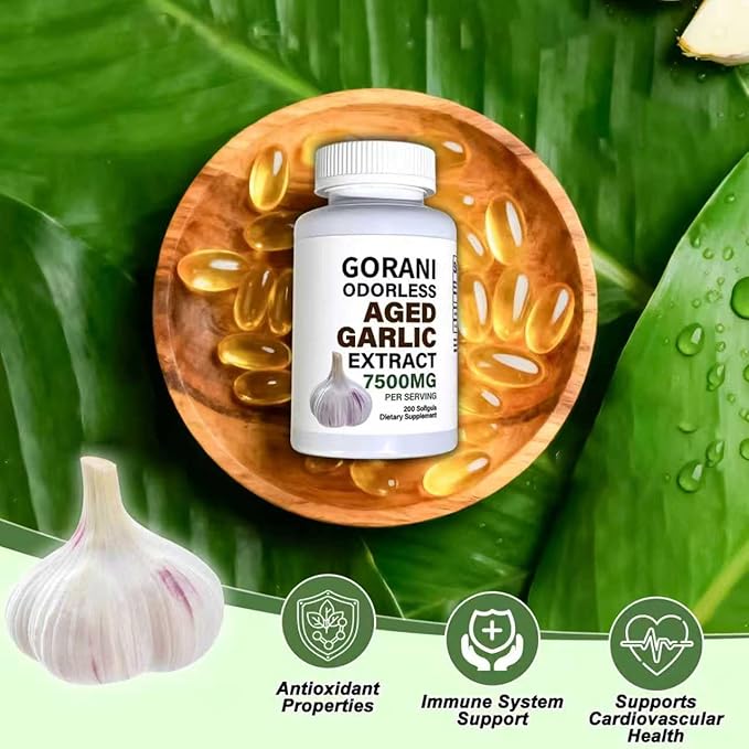 Gorani Odorless Aged Garlic Extract Capsules 7500mg, 200 Softgels, GMP-Certified, Garlic Supplements