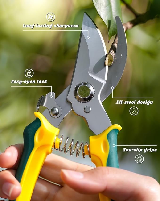 3 Pack Garden Pruning Shears, Stainless Steel Shears, Gardening Shears, Scissors, Garden Clippers, Pruning Snips, Pruning Shears for Gardening Tools (Yellow+Green)