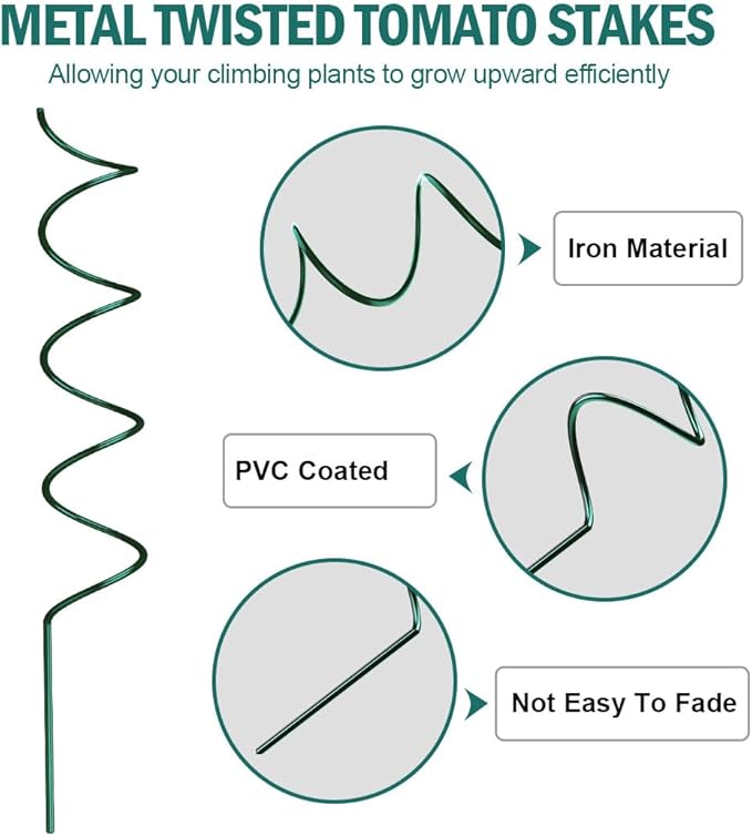 58" Plant Supports Spiral Tomato Cages, 10 Pack Metal Twisted Tomato Stakes Climbing Plant Stake Tower Outdoor Indoor