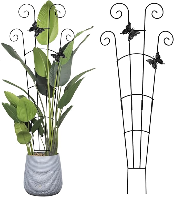 30 Inch 2Pack Garden Trellis for Climbing Plants, Rustproof Sturdy Metal Plant Trellis, Decorative Trellis for Potted Plants, Climbing Vines, Flowers, Vegetables, Indoor Outdoor Plant Support, Black