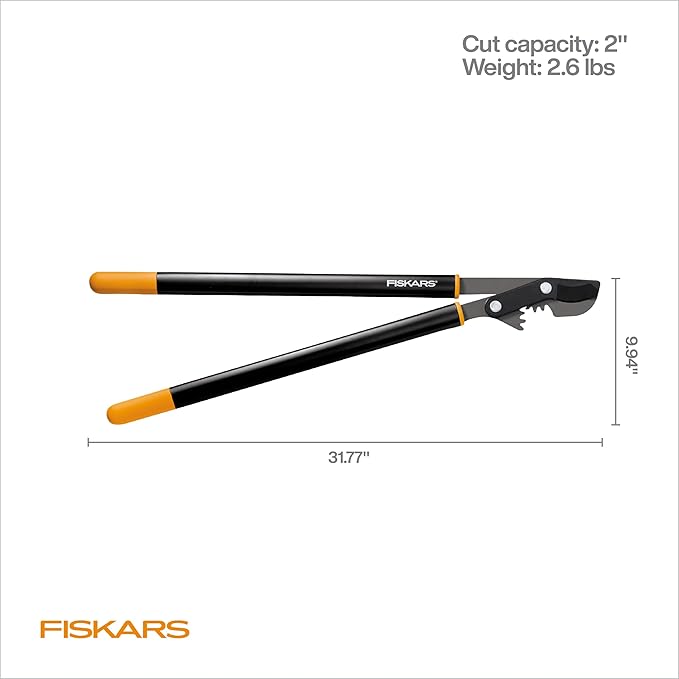 Fiskars 32" PowerGear Bypass Loppers, Patented Mechanism Multiplies Force to Reduce Strain, Heavy-Duty Precision-Ground Steel Blade for Living Growth, Trims Tree Branches up to 2" Diameter