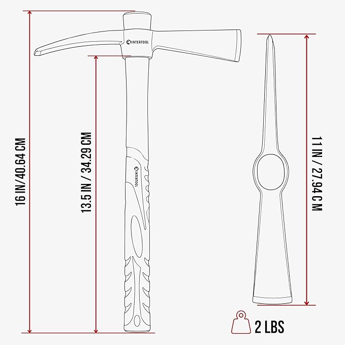 INTERTOOL Small Cutter Mattock – 1.5 lb Forged Steel Garden Tool Weeding, Digging, Camping - Anti-Slip Fiberglass Handle HT08-0304