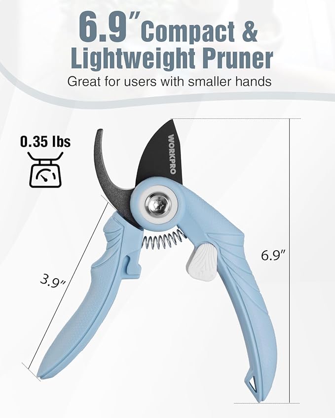 WORKPRO 6.9" Bypass Pruning Shears, Gardening Scissors with Sharp SK5 Steel Blade, Handheld Garden Floral Clippers for Rose, Plants, Flowers, Fruits Trees, Gardening Gifts for Women & Men, Blue
