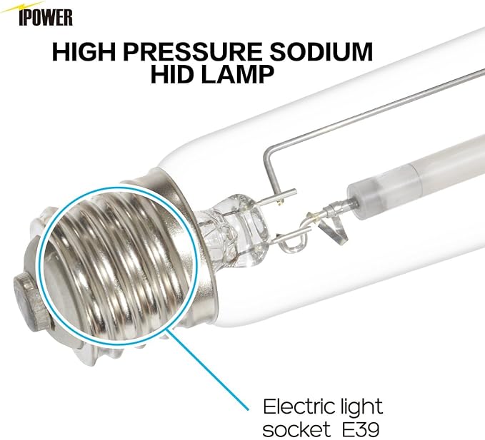 iPower 400W HPS Grow Light Bulb Lamp for Plants Growth, Pressure Sodium Bulb Lamp with High PAR Enhanced Red and Orange Spectrums, CCT 2100K