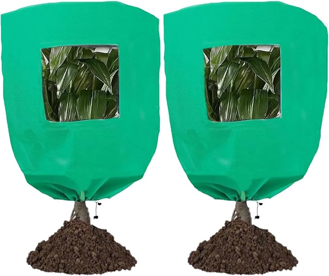 CMINGJ Plant Frost Protection Covers with Viewing Window, 63" x 70.8", 2.06oz/yd², Reusable Drawstring Tree Cover, Winter Tree Blanket with Zipper for Plants, Frost Protection Cloths Green (2 Pack)
