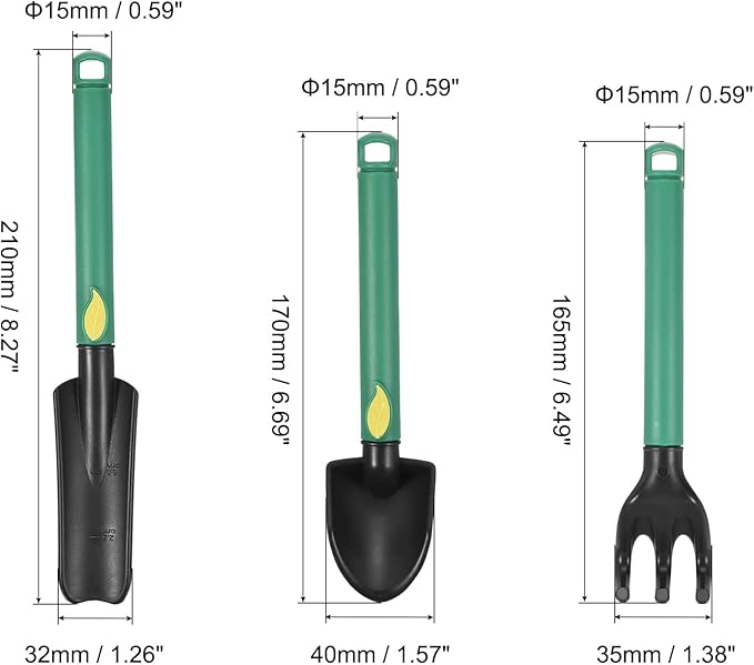 MECCANIXITY Mini Garden Tools Set Plastic Gardening Hand Tools Trowel Rake Spade Kit Home Garden Supplies for Flowers Succulent Transplanting 3Pcs