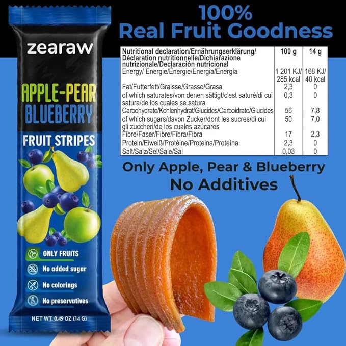 ZEARAW Healthy Fruit Snacks for Adults and Kids – 30 Fruit Leather with Dried Pineapple, Blueberry, Apple-Strawberry – Vegan Low-Carb Variety Pack Strips for Kids – Sugar Free Bars