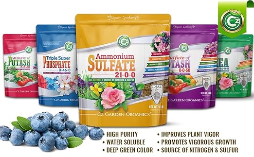 Ammonium Sulfate Fertilizer AMS 21-0-0 +24% Sulfur - Made in USA Plant Food for Indoor/Outdoor Plants & Flower Gardens - Promotes Lush Growth - Green Lawns, Fruit, Vegetables, Acid Loving Plants