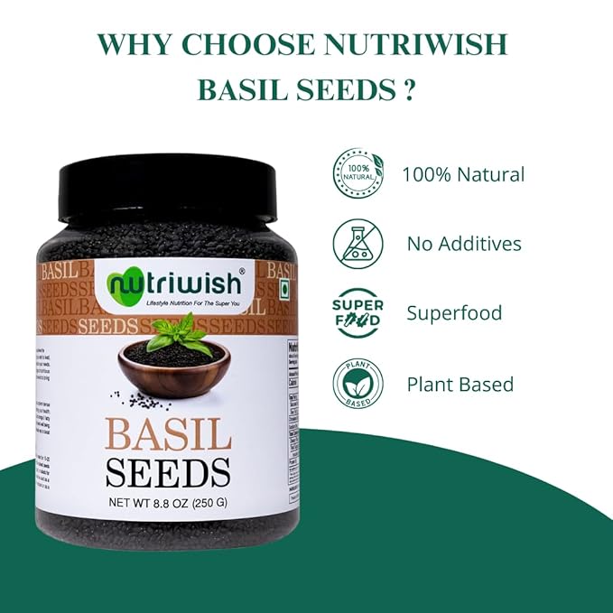 Basil Seeds (Sabja/Tukmaria), 250 g | 100% Natural, Raw & Gluten-Free Superfood | Ideal for Smoothies, Drinks, Desserts, Salads & Daily Nutrition
