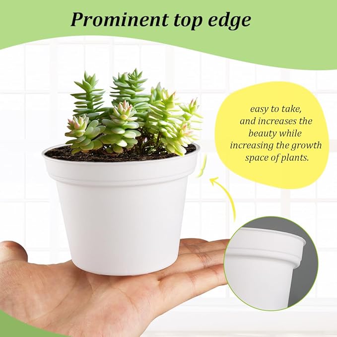 RooTrimmer 60 Pack 3 Inch White Nursery Pots - Plastic Seedling, Seed Starter, Germination Pots with Drainage for Plants, Succulents, Flowers, Transplanting Gardening Gifts
