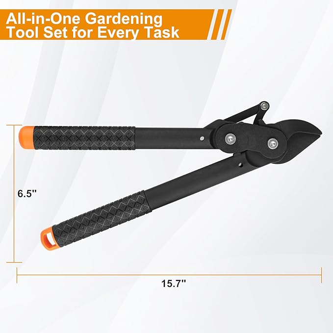 3-Piece Lightweight Garden Tool Kit with Rotating Grass Shears, Compact Lopper & Retractable Pruning Saw for Backyard Trimming & Light Yard Care