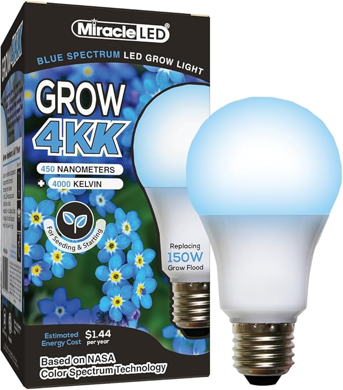 Miracle LED 4KK Professional Indoor Grow Light Bulb – 4000K Blue Spectrum Replace 150W Grow Bulbs for Vegetables, Herbs, Hydroponics. (1-Pack)