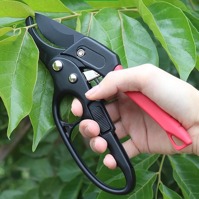 Professional Garden Clippers Ratchet Pruning Shears Gardening Scissors,Weak Hands & Arthritis,Work 3 Times Easier,for Cutting Rose, Flower, Hedge, Stem,Black&Red