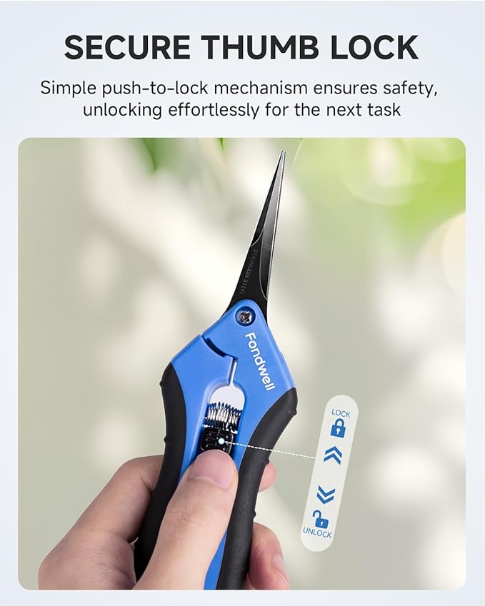 Fondwell 6.5" Trimming Shears Pruning Snips: Precise Gardening Scissors with Curved Micro Tip - Ideal for Tight Space Garden Work