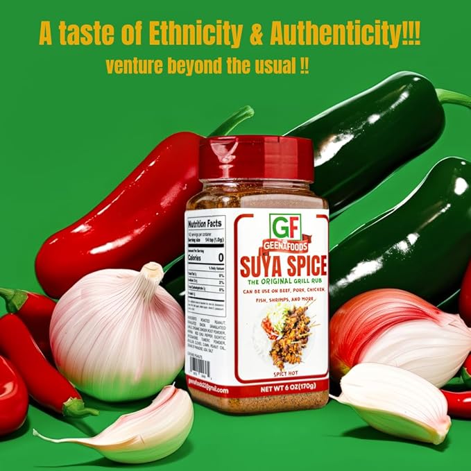 Geenafoods Suya pepper, African( Nigerian & Ghanaian)-Inspired Seasoning pepper Blend for Beef and Steak Grilling . HerbMix with a Unique Spicy Sweet Flavor for seasoning your Chicken , Meat, BBQ, Soups, Stews and More.