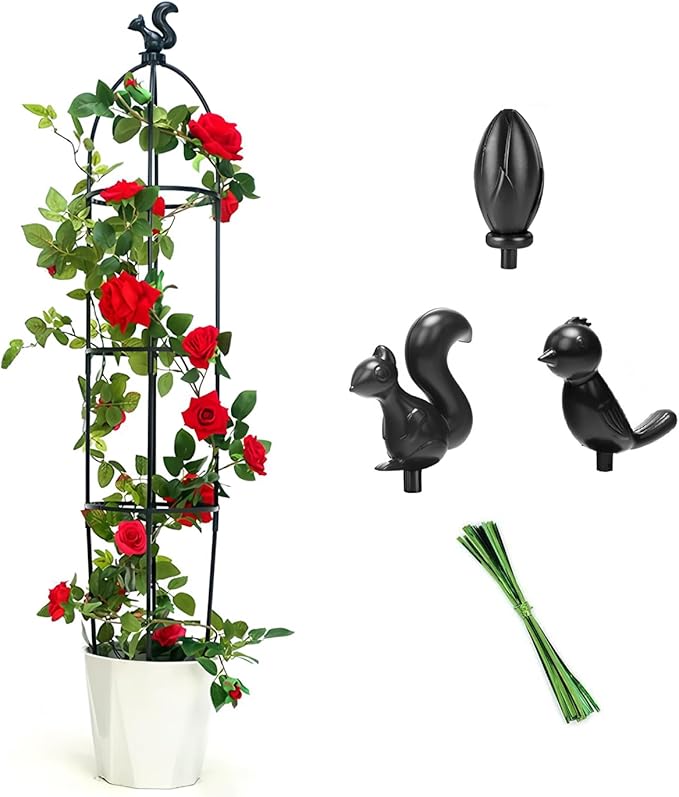 Tower Obelisk Garden Trellis for Climbing Plant,48inch Rustproof Fiberglass Potted Plant Support for Indoor Outdoor Vegetable Fruits Climbing Vines Flowers Stands Comes with 20 Ties (1 Pack)
