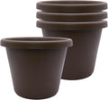 The HC Companies 8.5 Inch Classic Round Planter Pots with Drainage, Rolled Rim Plastic Planters for Indoor & Outdoor Plants, 4-Pack Decorative Flower Pots for Garden, Office & Home Decor, Chocolate