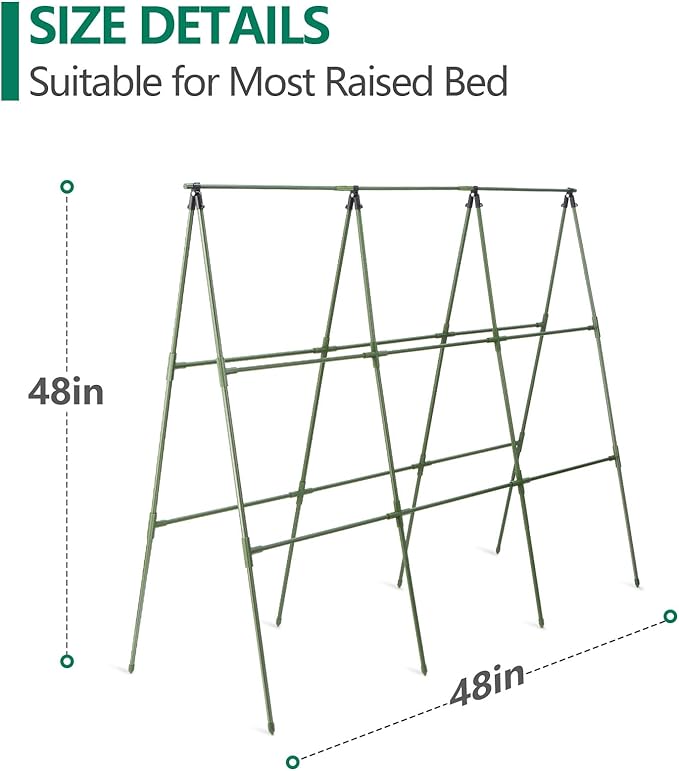 Cucumber Trellis for Raised Bed, 1 Pack 4ft Tall A-Frame, Garden Trellis for Climbing Plants Outdoor, Perfect for Vines, Beans - Green with Netting