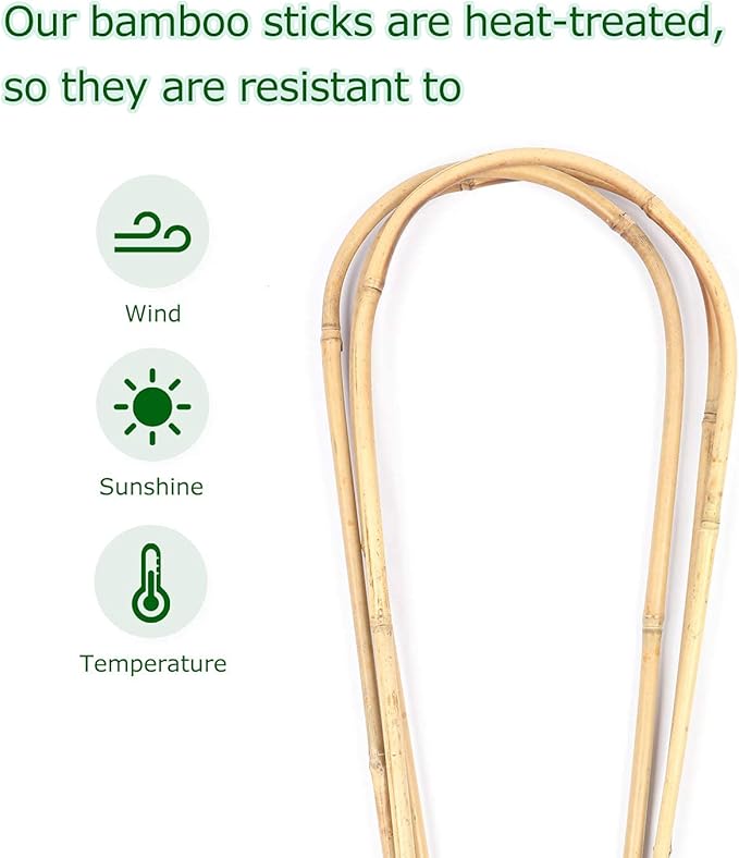 Natural Bamboo Plant Trellis U-Hoop 4 Feet Arch Bamboo Garden Trellis Support for Climbing Plants Outdoor Vines Ivy Plants Climbing Flowers Plant Tower - Pack of 3 Hoops