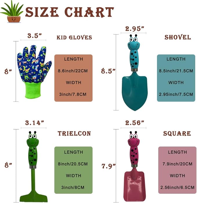 Kids Gardening Tools Gloves Set 3 Cute Shovel Spade for Kid Garden Work with 1 Toddler Gloves for Teen Boy Girls