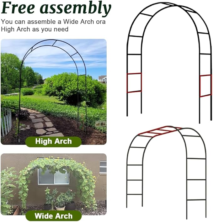 Zhisheng Metal Pergola Arch Garden Arbor Frame Outdoor Wedding Party Climbing Plants Trellis 7.9ft Wide X 6.4ft High Or 4.9ft Wide X 7.9ft High, for Halloween Bridal Party Decoration, Black