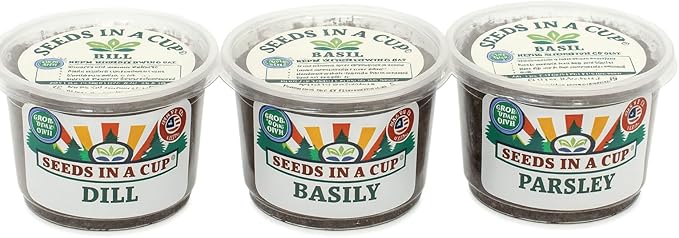 Easy Herb Grow Kit, Indoor Herbs Garden Seed Starter with Premium Seeds and Soil, Great Gift for Mom Dad Him Her Kids and You, Healthy Gift Idea Aromatic Trio: Basil Parsley Dill | Seeds In A Cup