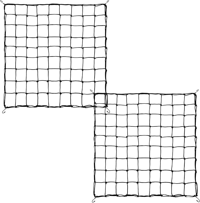 2 Pack Trellis Netting 5x5 Ft for Plants, Flexible Trellis Netting for Grow Tent with Steel Hooks and 100 Zip Ties, 3mm Thick Cord Elastic Net for Heavy Vegetables and Climbing Flowers