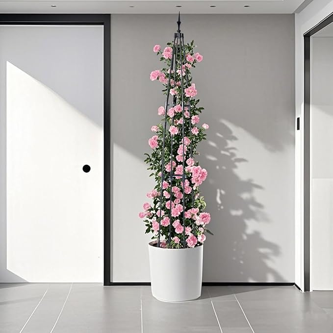Garden Obelisk Trellis for Climbing Plants, 67inch lron Pipe Wrapped in Plastic Plant Support, Rust-Resistant Outdoor Garden Structure for Roses, Vines, and Flowers, Easy Assembly, Durable Design.