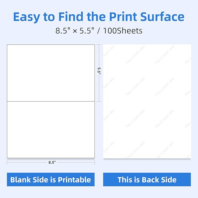 Printholic 1000 Half Sheet Self Adhesive Shipping Labels for Laser & Inkjet Printers - 500 Sheets, 2 per Page Shipping Labels, 8.5" x 5.5" Half Sheet Labels