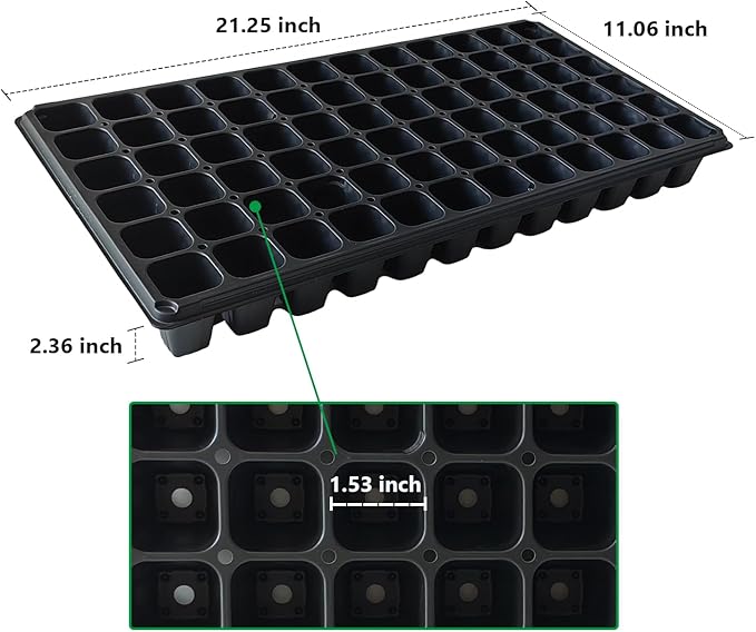 RooTrimmer Deep 72 Cell Seedling Trays, Thick Durable 72 Cell Plug Tray Big Cell Seed Trays for 1020 Flat Trays Germination (10-Pack, 21.25"×11", 2.36" Height, High)