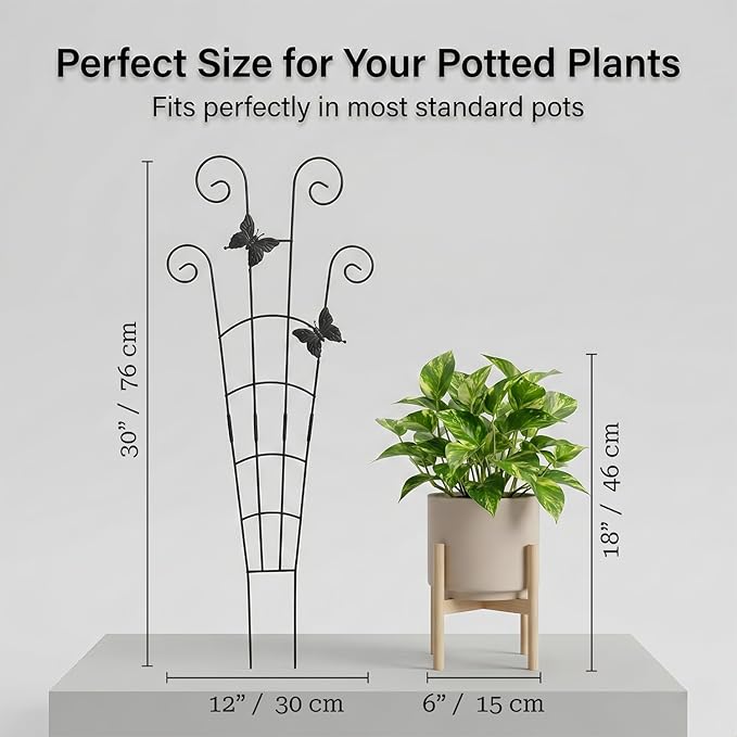 Plant Trellis Indoor Climbing Support - 2-Pack 30" Stackable Metal Garden Trelisses for Potted Monstera Hoya Pothos Vines - Rustproof Outdoor Gardening Gift for Plant Lovers